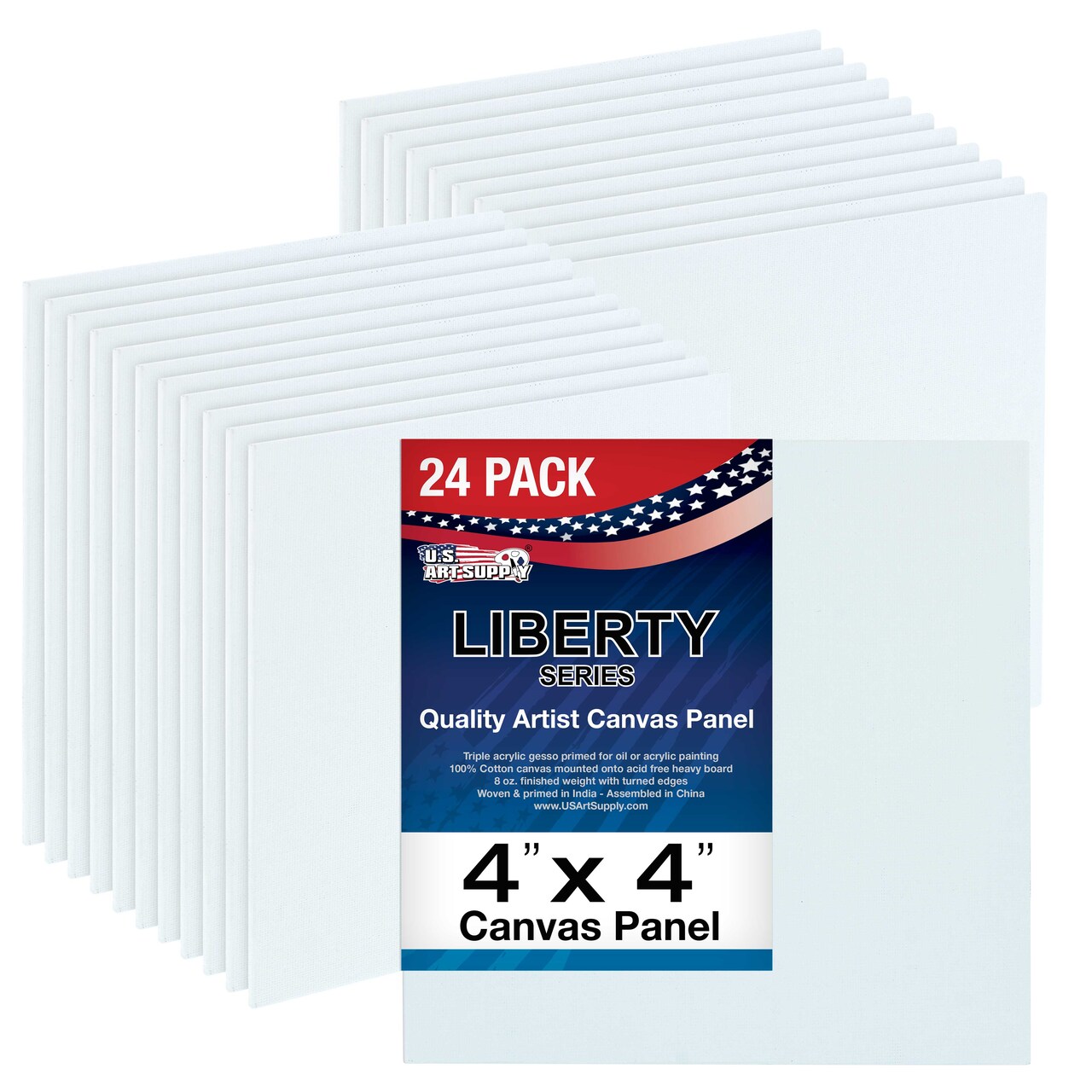 4 X 4 Inch Professional Art Canvas Board Panels 24 Pack - 8 Ounce Heavyweight Cotton Acid Free Canvases for Painting Acrylics and Watercolor (1 Case of 24 Single Canvas Painting Panels)